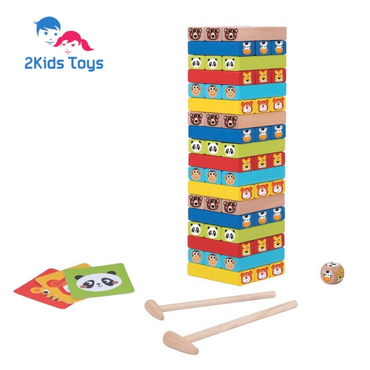 Дървена Дженга с цветни блокчета с животни 2Kids Toys