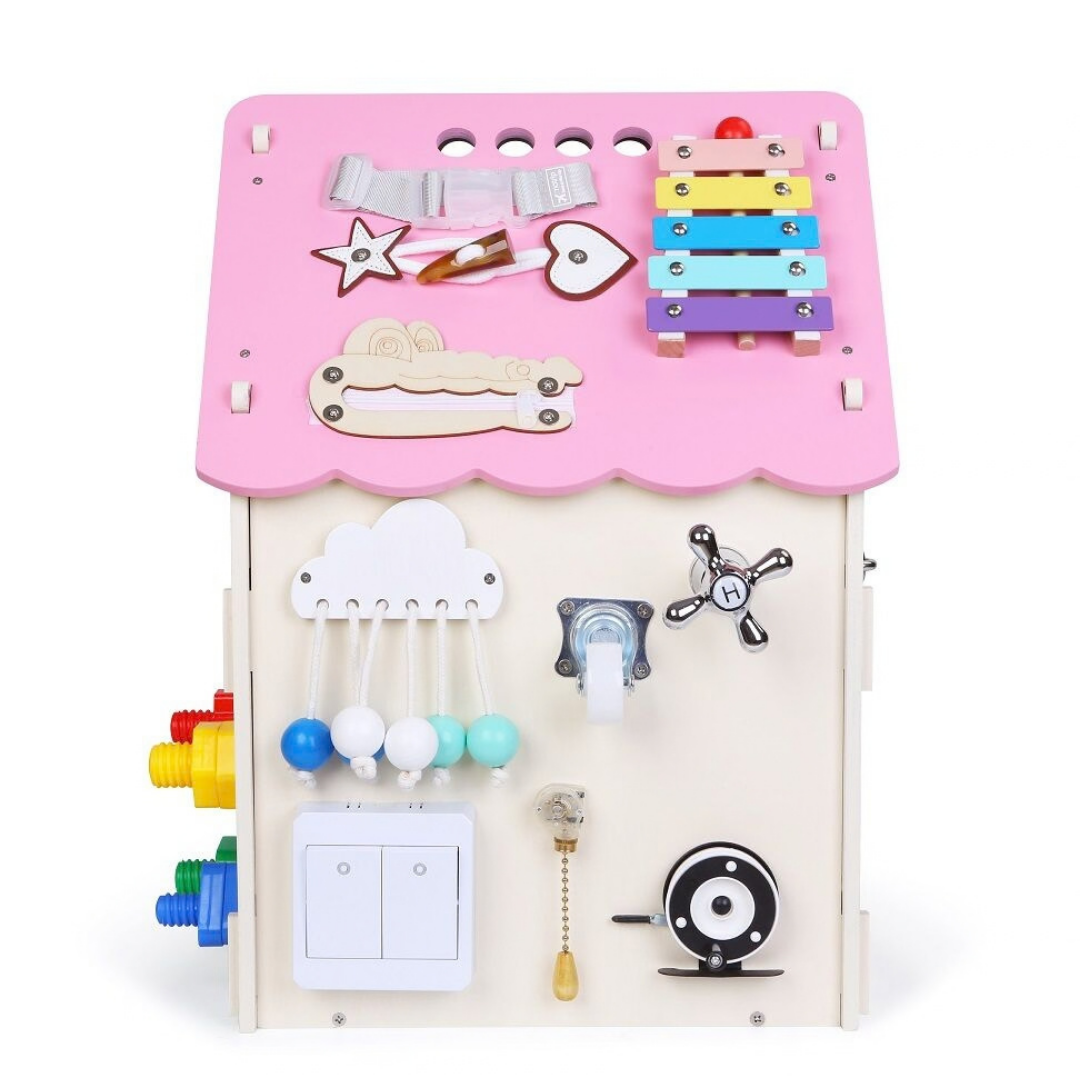 Дървен бизи борд Монтесори къщичка в розово 2Kids Toys – снимка 9