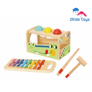 Дървена играчка Крокодил с ксилофон и чукче 2Kids Toys – снимка 4