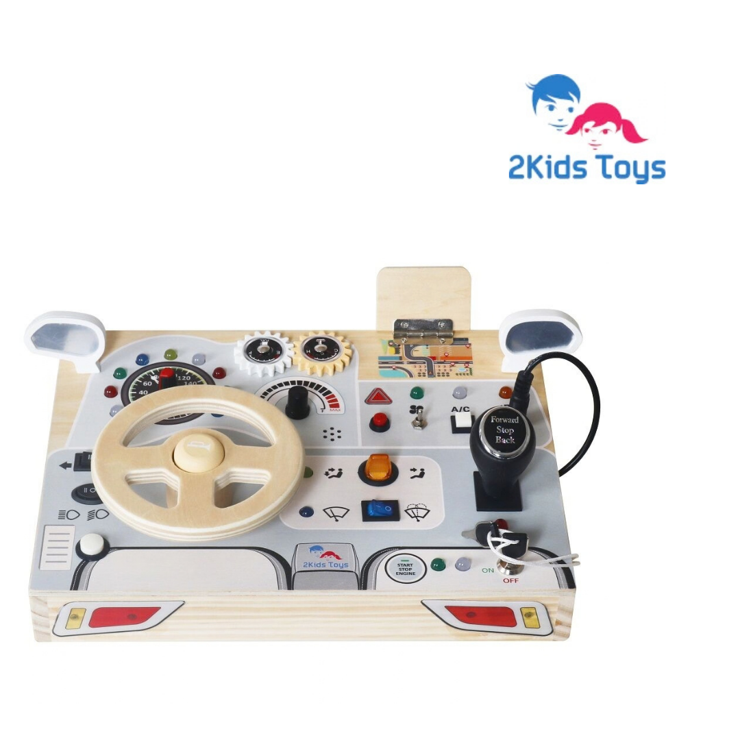 Дървено автомобилно табло за игра с волан и светлини 2Kids Toys