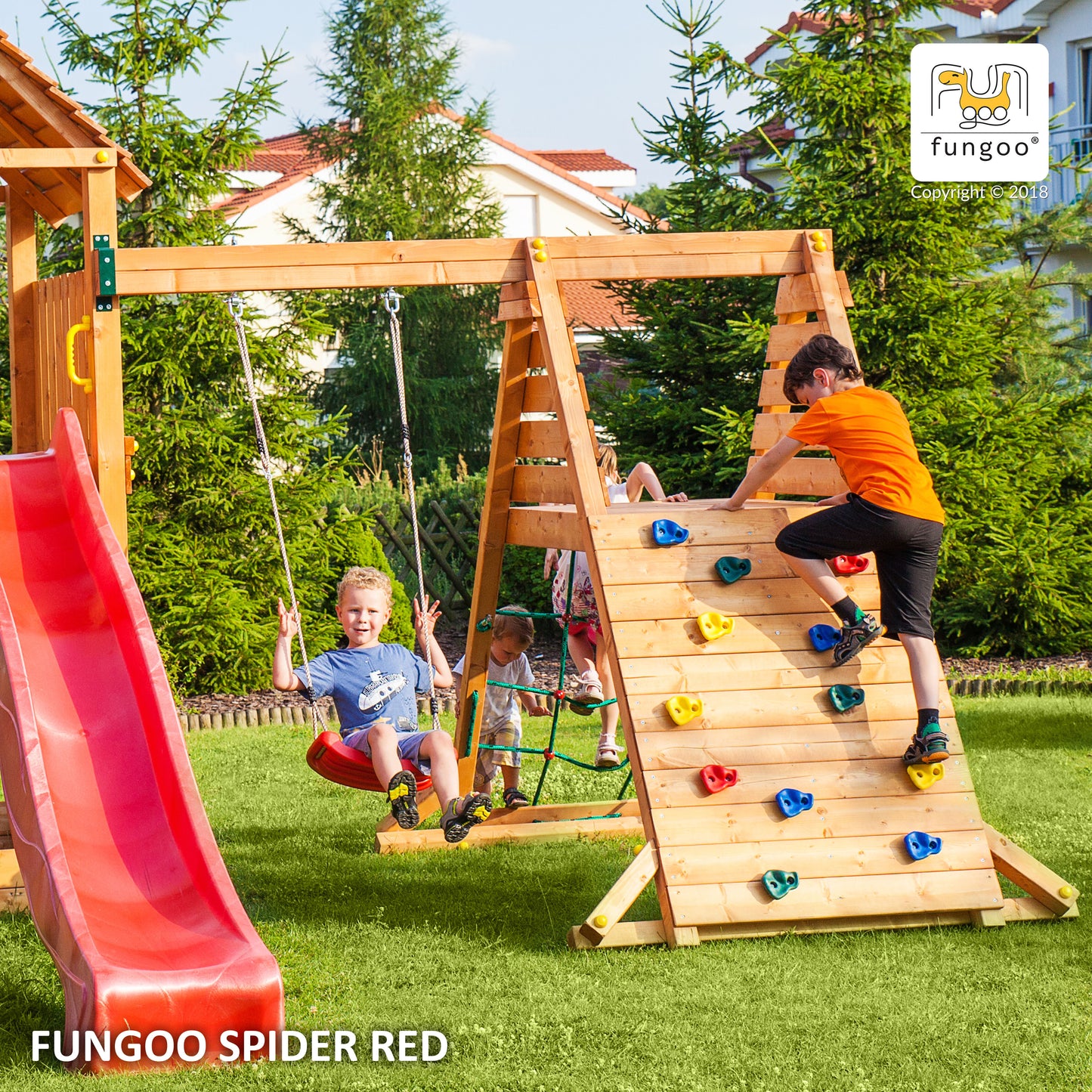 Fungoo 04410 SPIDER RED люлка, мрежа и стена за катерене