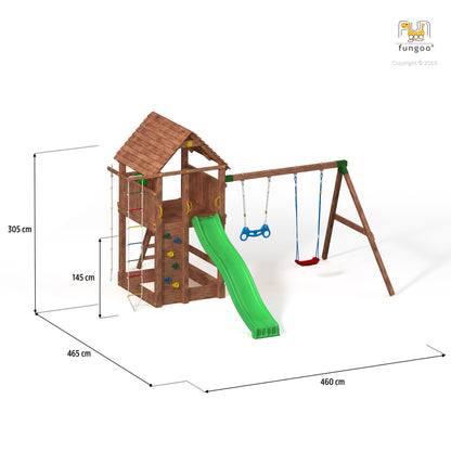 Fungoo 03520 Fortress+Move детска площадка с пързалка и 2 люлки