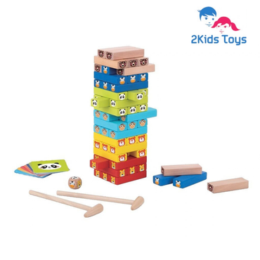 Дървена Дженга с цветни блокчета с животни 2Kids Toys – снимка 2