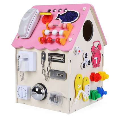 Дървен бизи борд Монтесори къщичка в розово 2Kids Toys – снимка 8