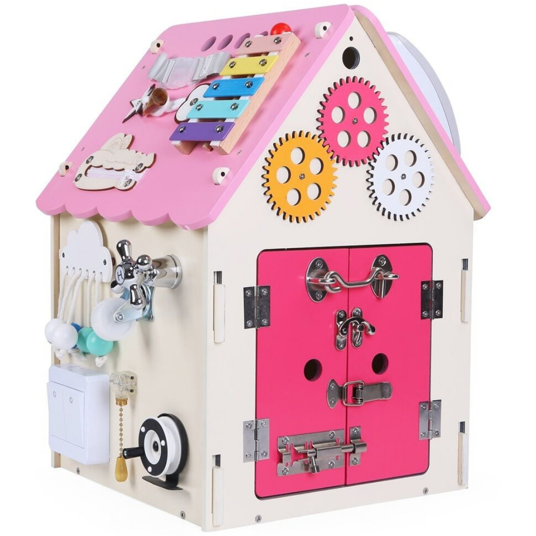 Дървен бизи борд Монтесори къщичка в розово 2Kids Toys – снимка 7