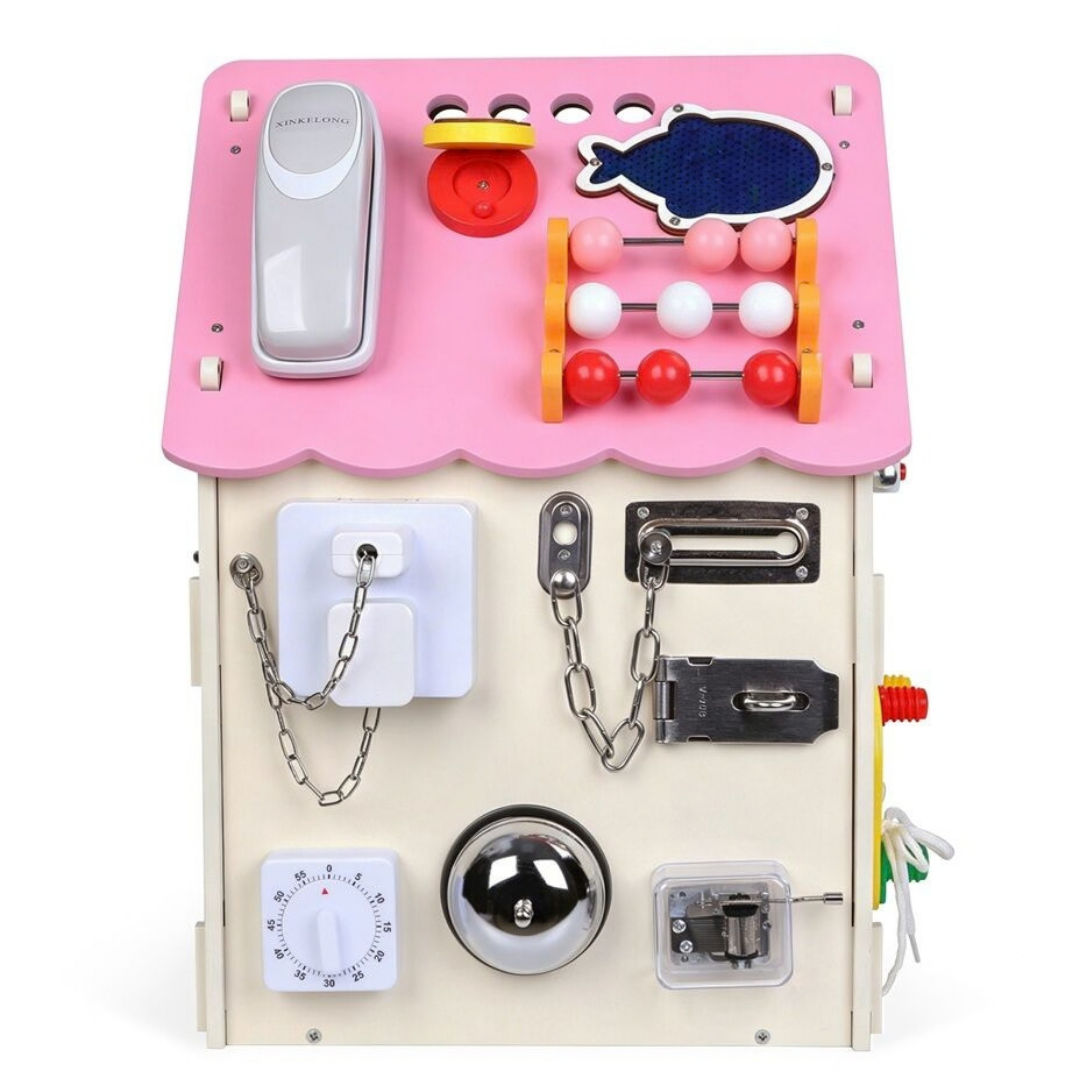 Дървен бизи борд Монтесори къщичка в розово 2Kids Toys – снимка 4