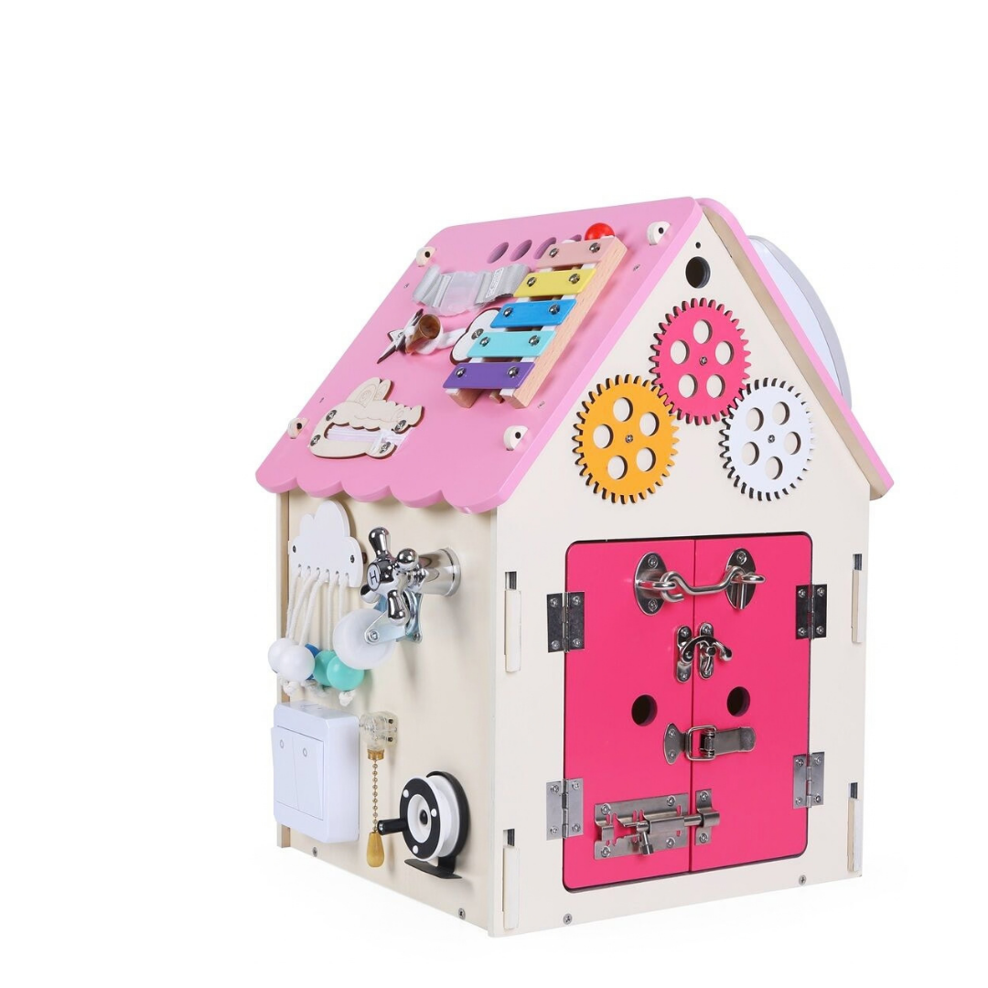 Дървен бизи борд Монтесори къщичка в розово 2Kids Toys – снимка 3
