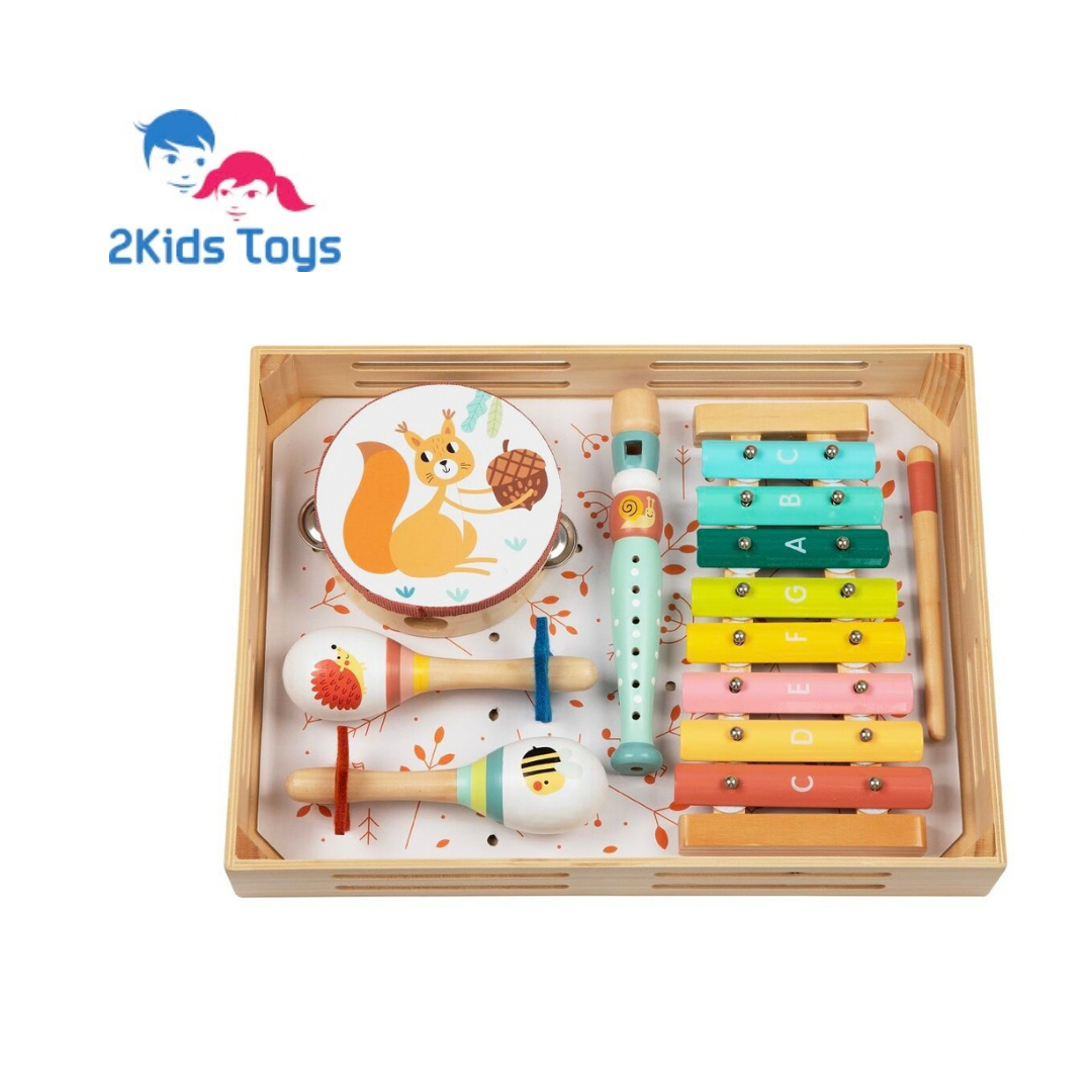 Дървен музикален комплект с горски животни 2Kids Toys
