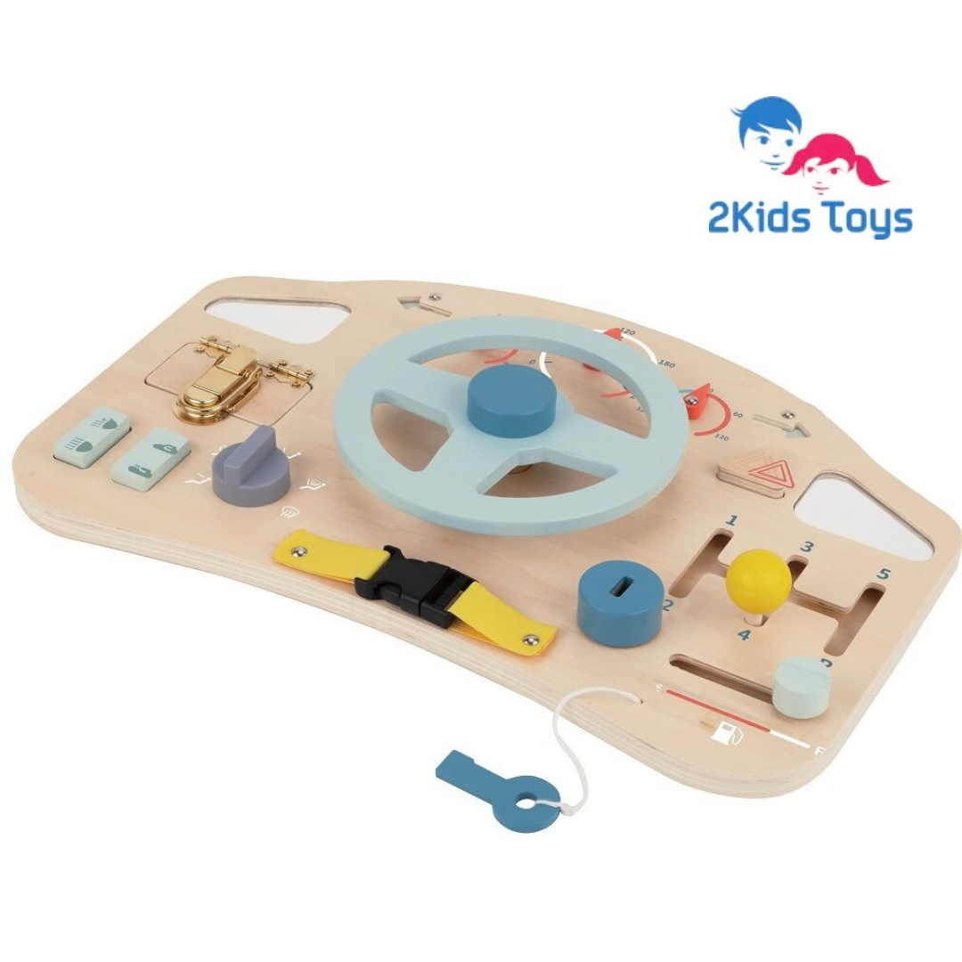 Дървено автомобилно табло с волан и ключалки 2Kids Toys