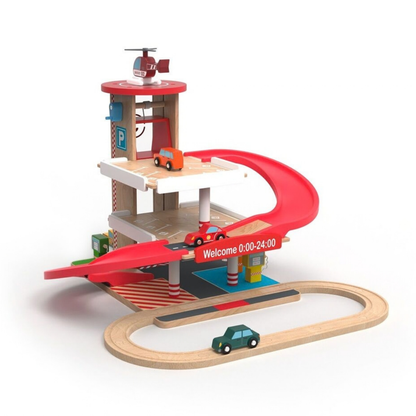 Дървен гараж на три нива с колички и хеликоптер 2Kids Toys – снимка 6
