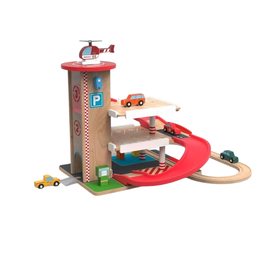 Дървен гараж на три нива с колички и хеликоптер 2Kids Toys – снимка 5