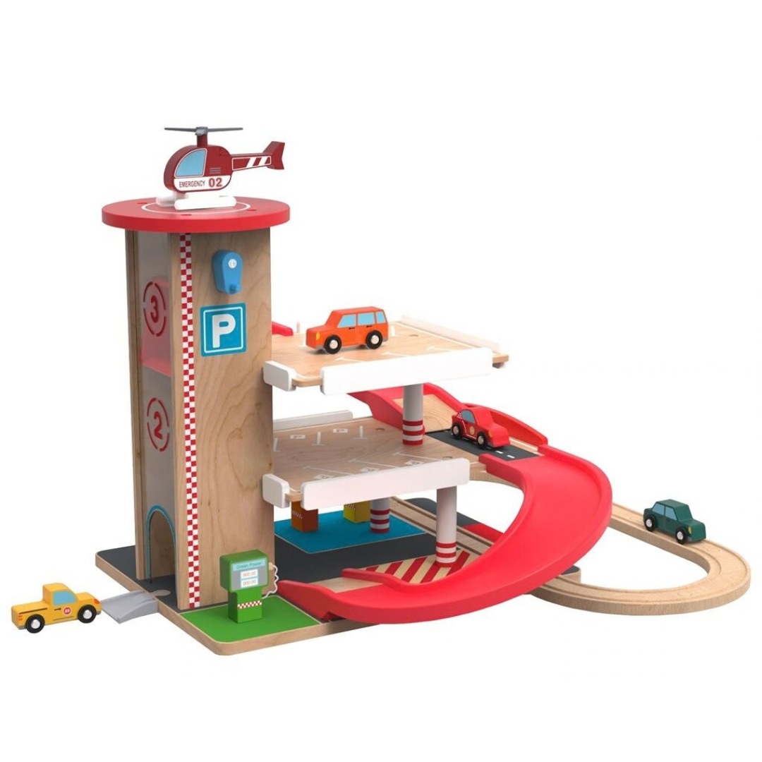Дървен гараж на три нива с колички и хеликоптер 2Kids Toys – снимка 2