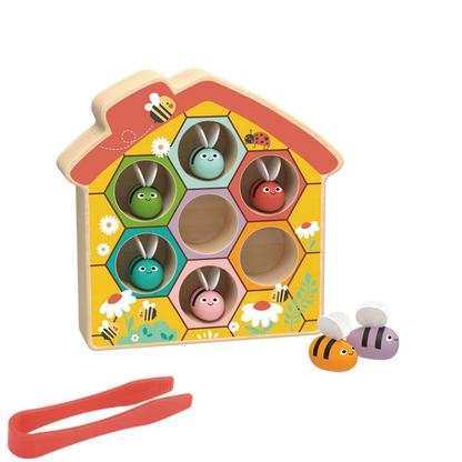 Дървена Монтесори игра кошер с пчелички и пинсети 2Kids Toys – снимка 3