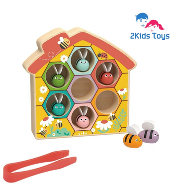 Дървена Монтесори игра кошер с пчелички и пинсети 2Kids Toys – снимка 2
