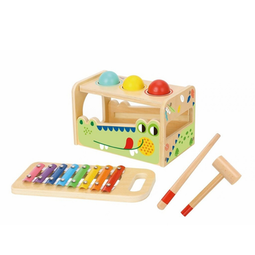 Дървена играчка Крокодил с ксилофон и чукче 2Kids Toys