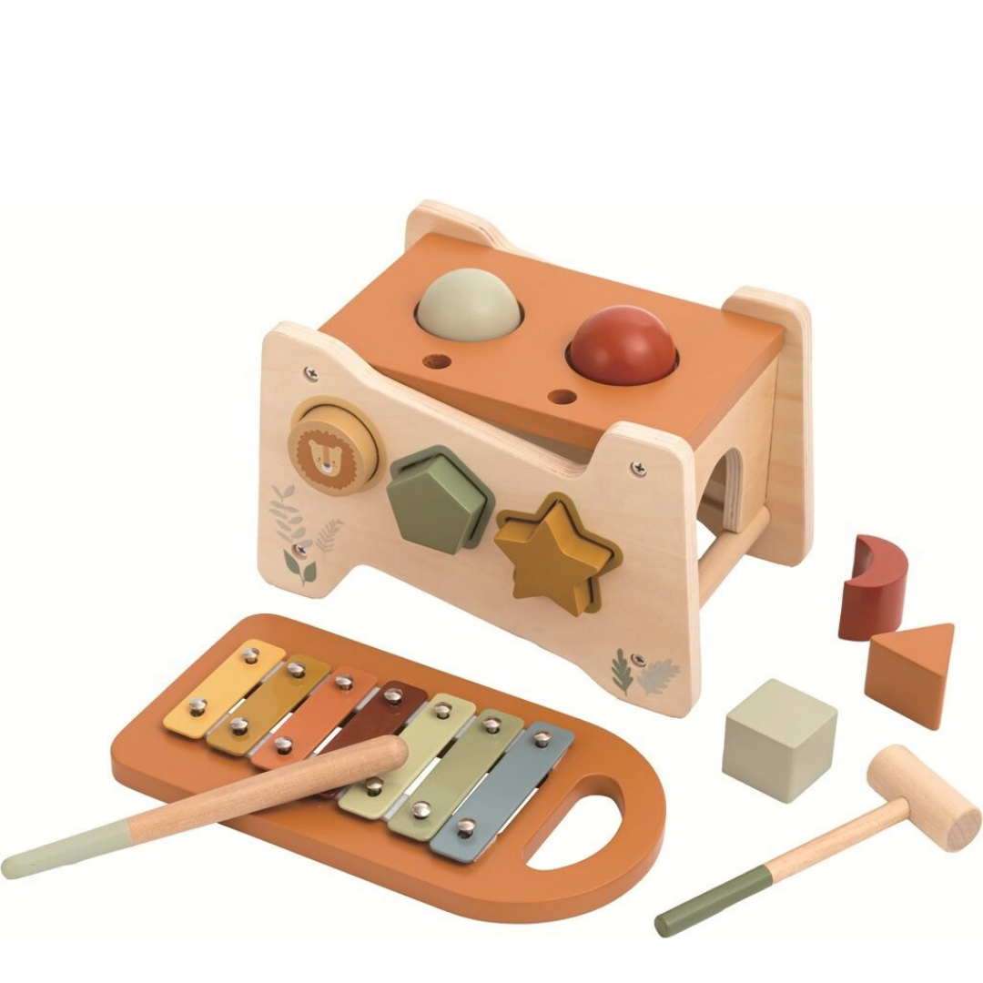 Дървена играчка с ксилофон, сортер и чукче 2Kids Toys – снимка 3