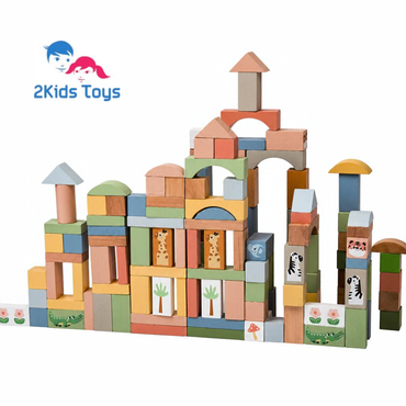 Дървени блокчета в пастелни цветове с животни 2Kids Toys