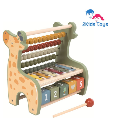 Дървен музикален комплект Жираф със сметало и ксилофон 2Kids Toys