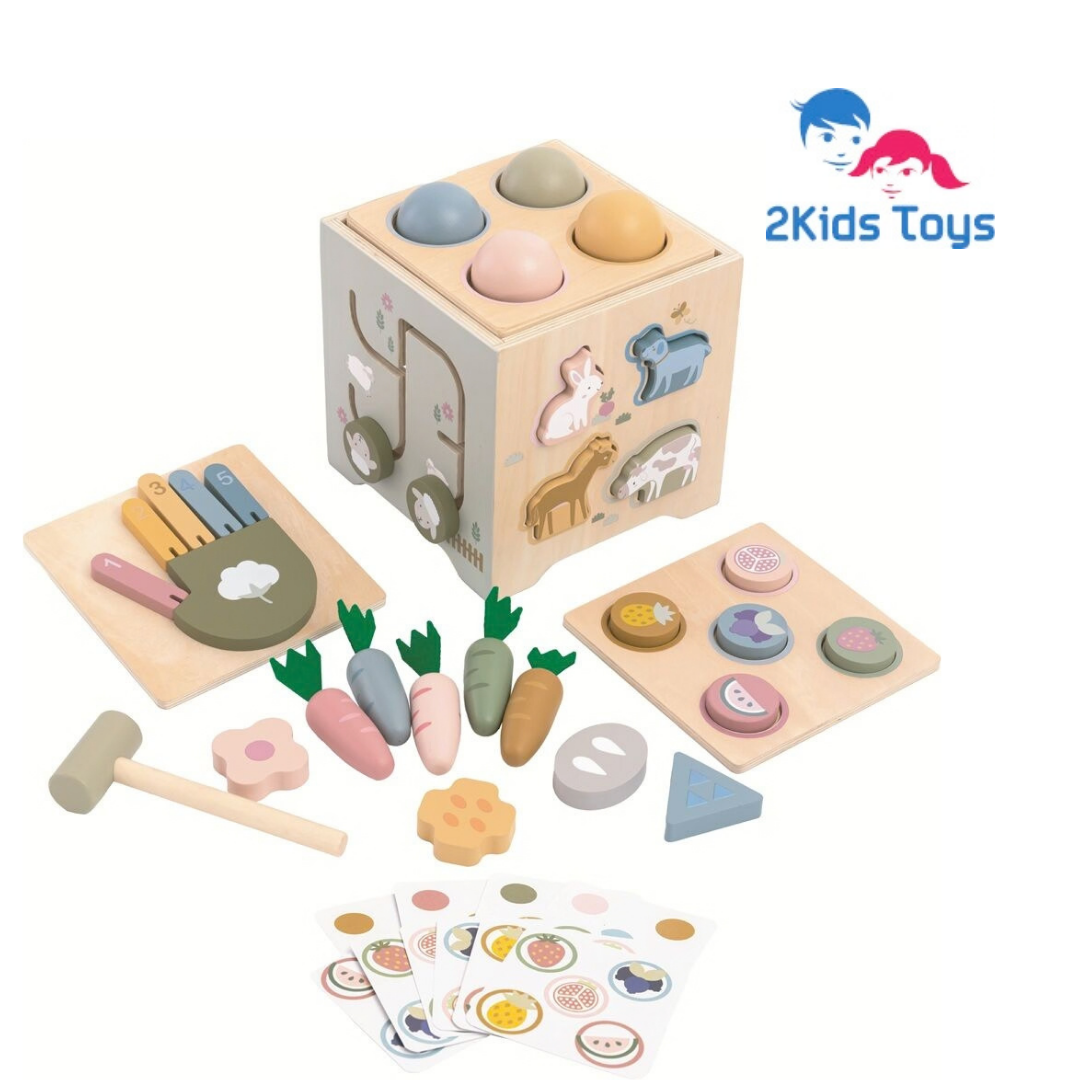 Дървен занимателен куб с фермерски животни 2Kids Toys