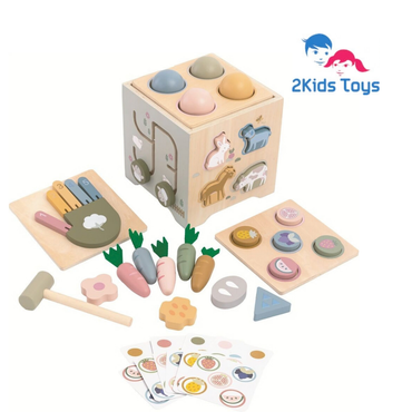 Дървен занимателен куб с фермерски животни 2Kids Toys