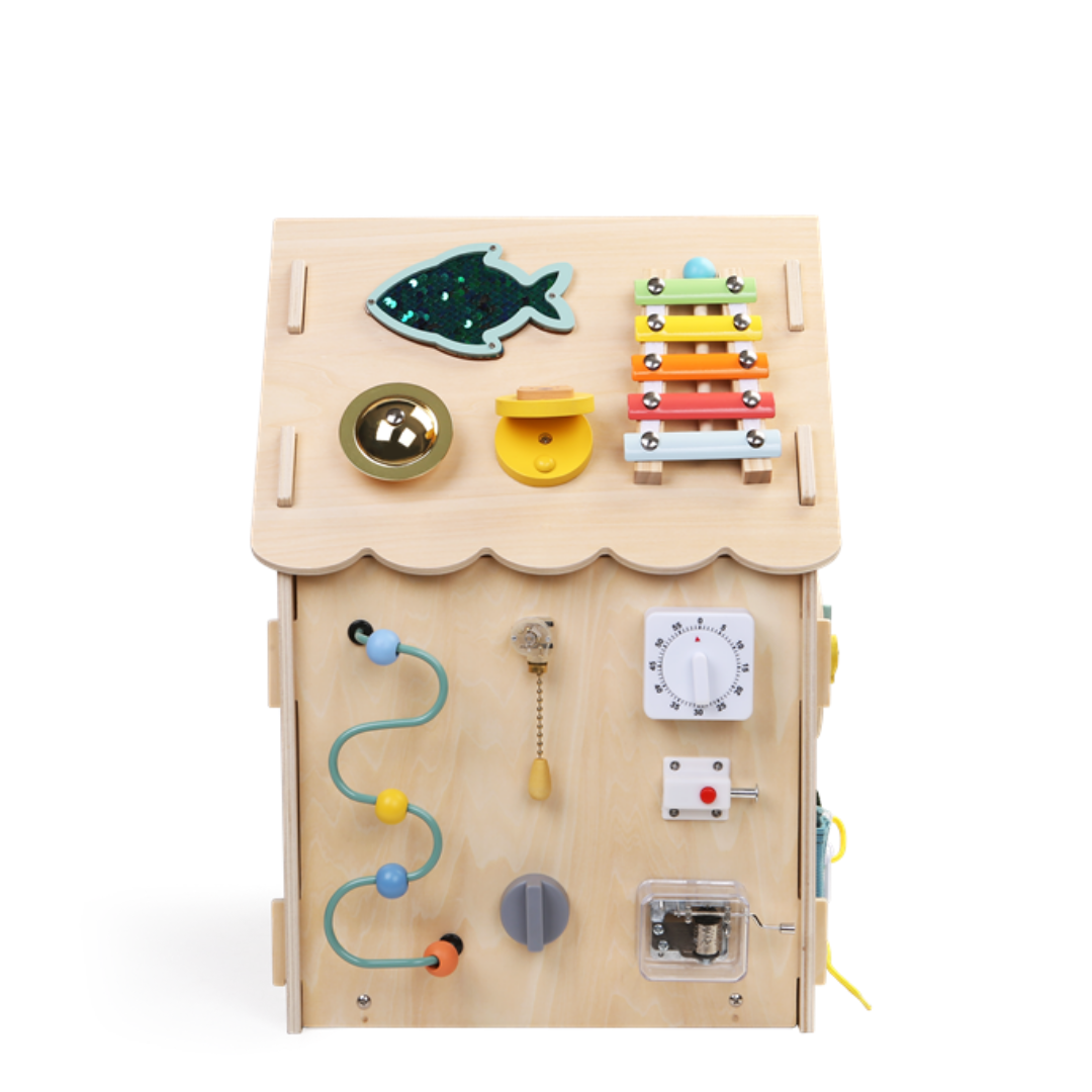 Дървен бизи борд Монтесори къща в натурален цвят 2Kids Toys – снимка 8