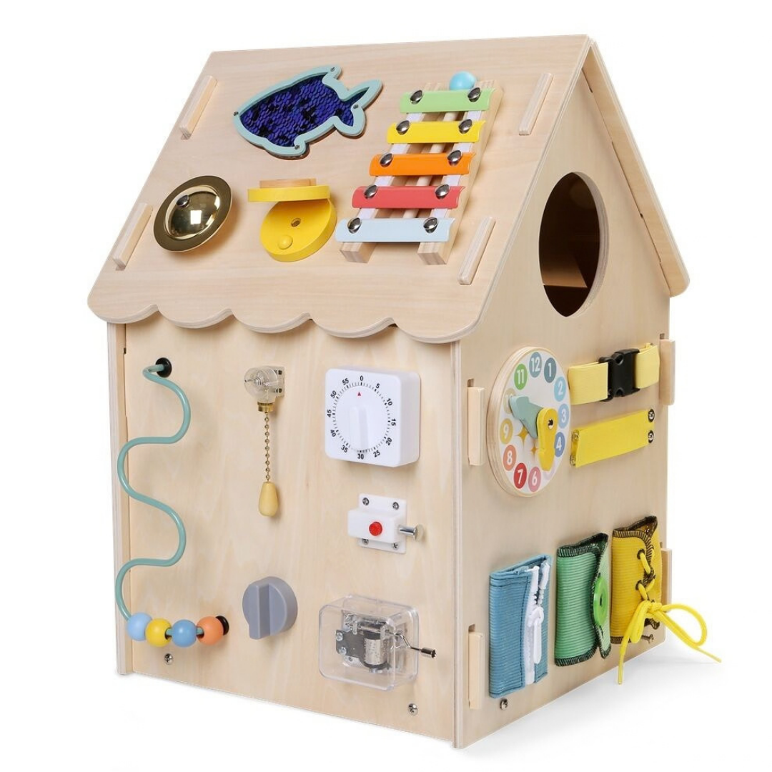 Дървен бизи борд Монтесори къща в натурален цвят 2Kids Toys – снимка 5
