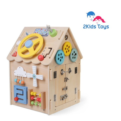 Дървен бизи борд Монтесори къща в натурален цвят 2Kids Toys – снимка 4