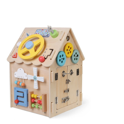 Дървен бизи борд Монтесори къща в натурален цвят 2Kids Toys – снимка 3