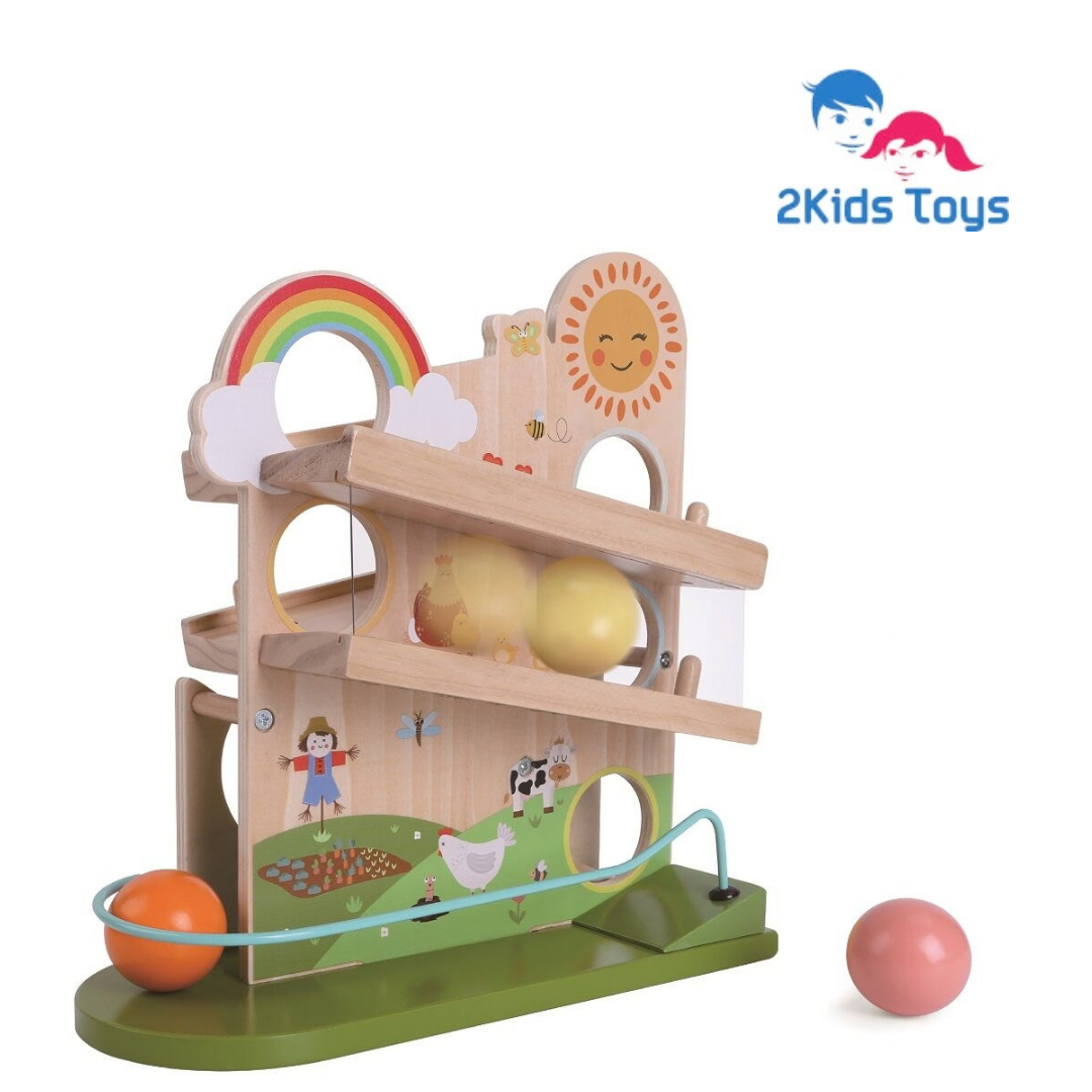 Дървена писта за топчета Щастлива ферма 2Kids Toys