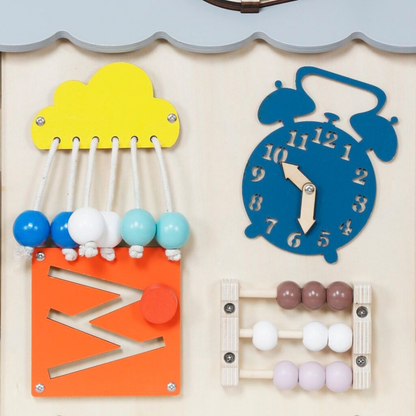 Дървен бизи борд Монтесори къща в сив цвят 2Kids Toys – снимка 4