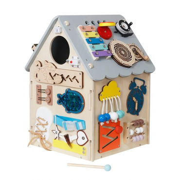 Дървен бизи борд Монтесори къща в сив цвят 2Kids Toys – снимка 2