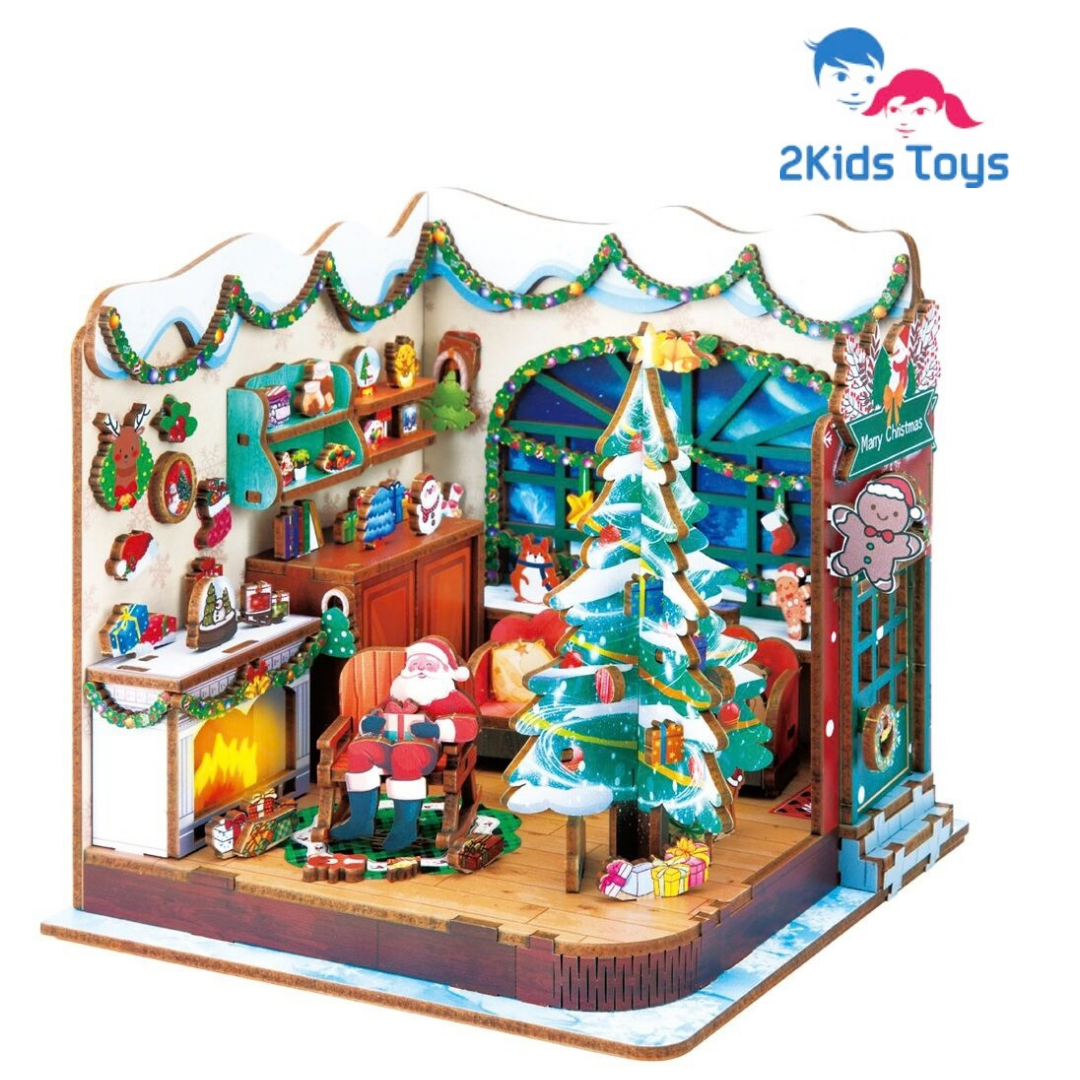 Дървена 3D миниатюра Работилницата на Дядо Коледа 2Kids Toys