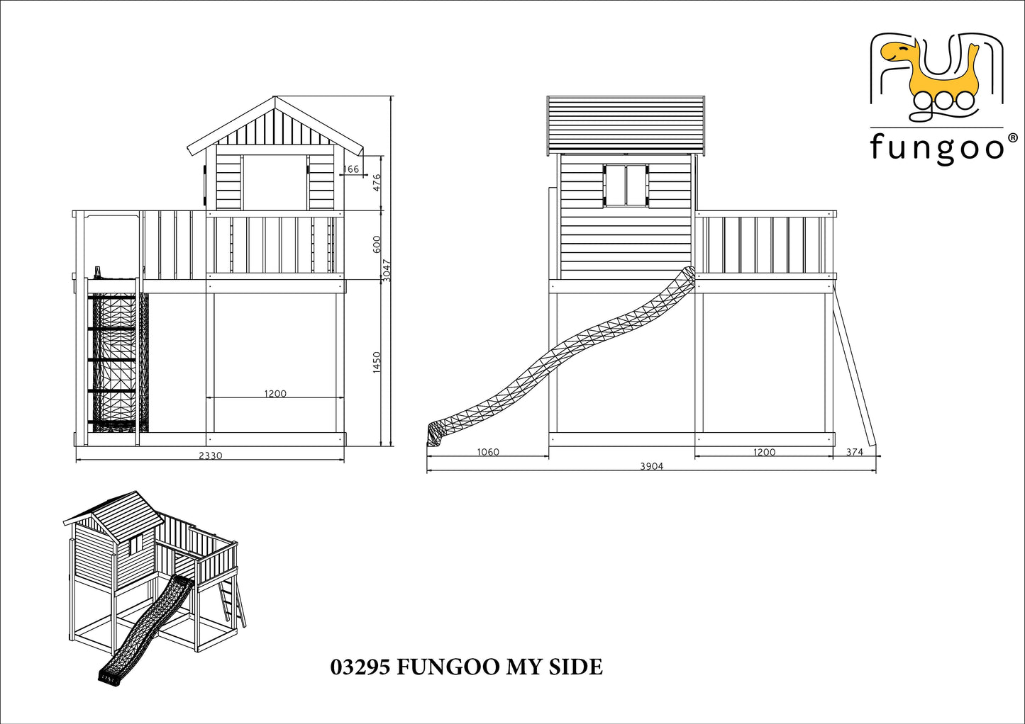 Fungoo 03295 MY SIDE дървена детска площадка с къщичка пързалка